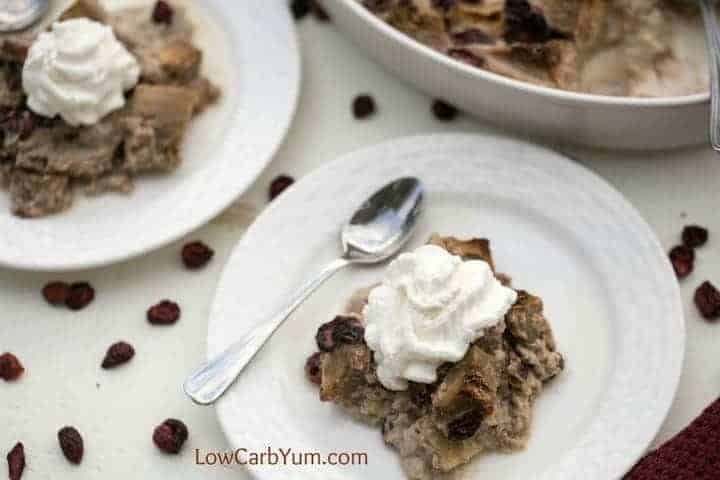 cranberry eggplant low-carb bread pudding