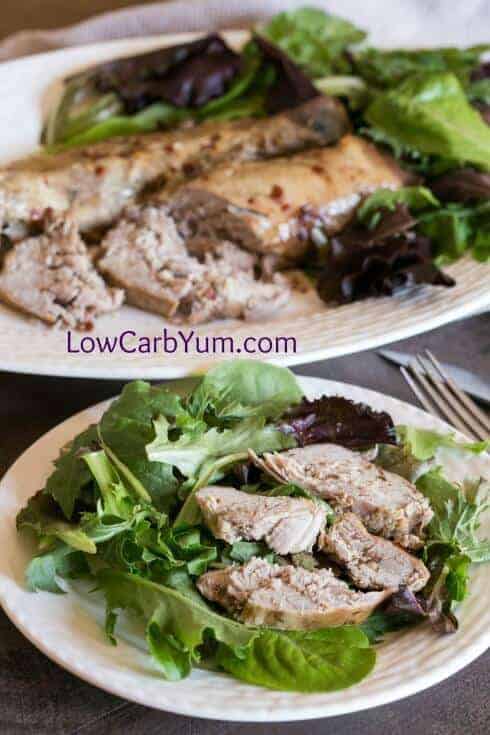 Serving the low carb Crock Pot balsamic tenderloin