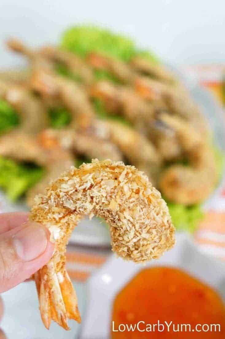 A delicious low carb and gluten free coconut shrimp recipe with a crispy seasoned coating. It's a perfect appetizer for any party or game day!