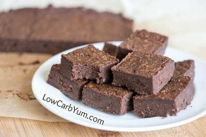 Gluten-free low-carb chocolate peanut flour brownies on plate