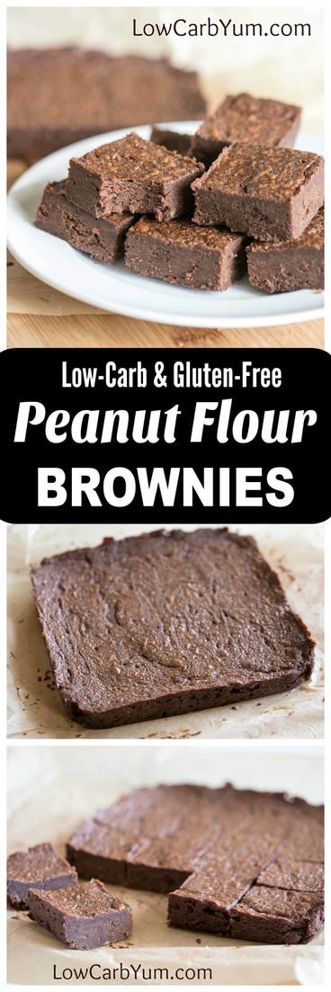 Gluten free chocolate brownies made with peanut flour. These low carb peanut flour brownies make nice portable snacks that you can bring with you anywhere. | lowcarbyum.com