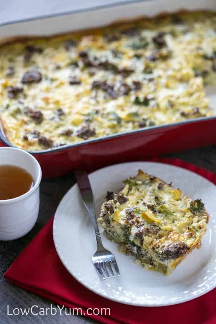 low carb casserole with sausage and broccoli on a plate