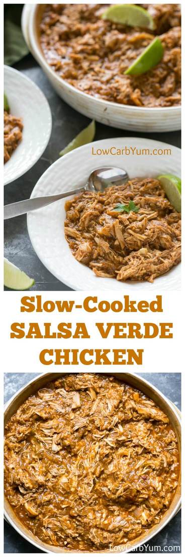 A slow-cooked salsa verde chicken recipe from the Practical Paleo cookbook by Diane Sanfilippo. Find out why this cookbook should be in your collection. #lowcarb #chickenrecipe #practicalpaleo #paleo #lchf | LowCarbYum.com