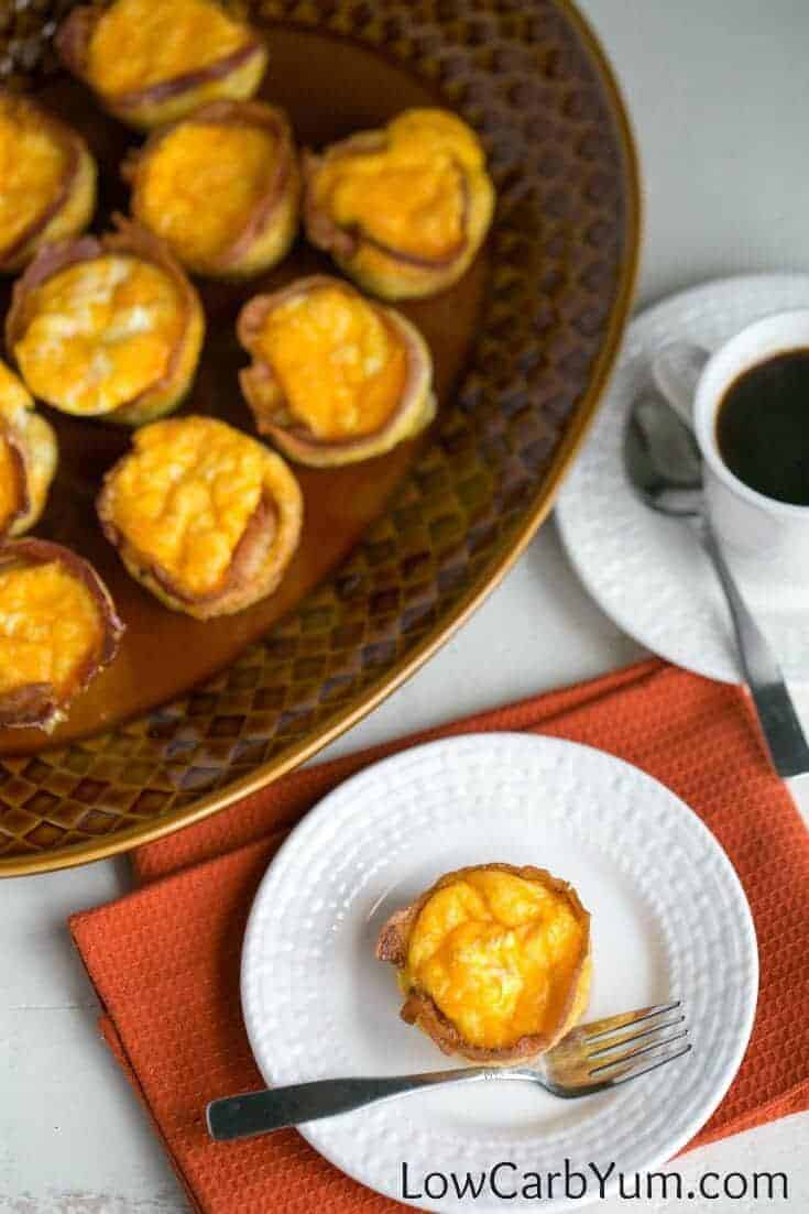 low carb breakfast muffins on platter and plate