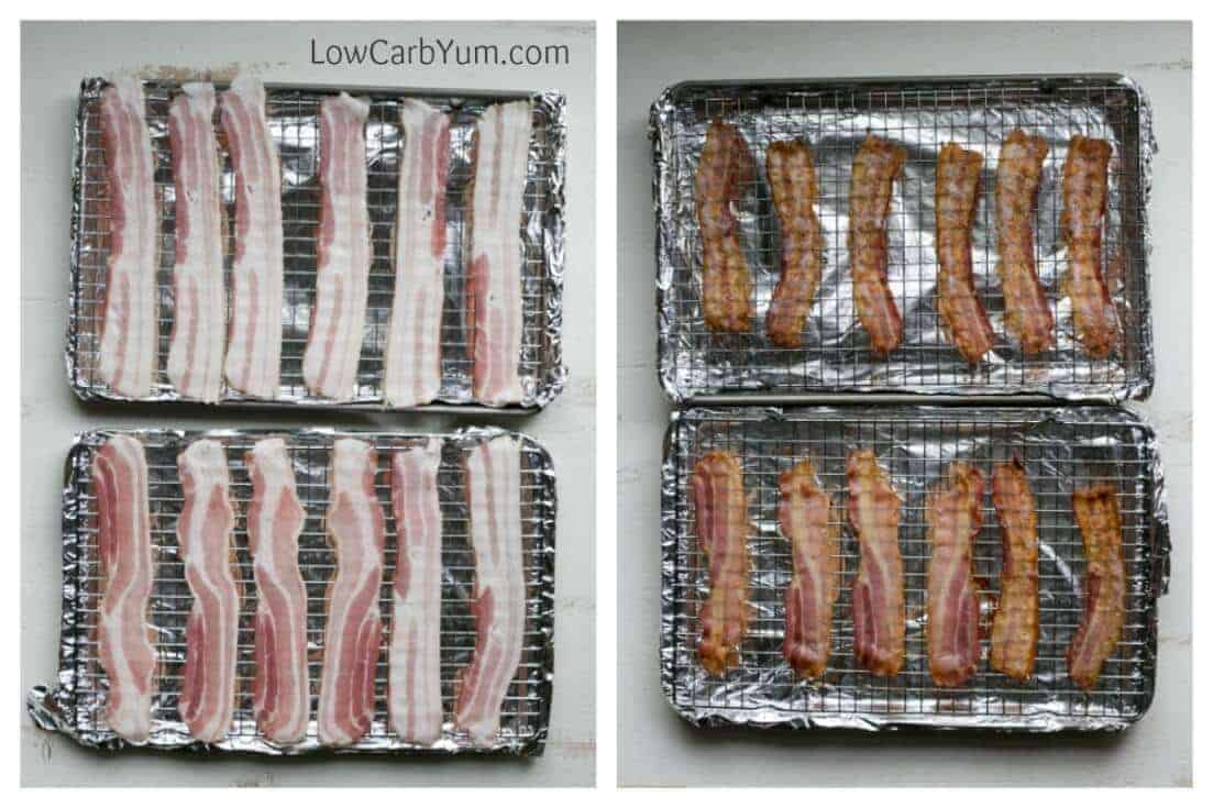 Baking bacon on racks for keto egg muffins