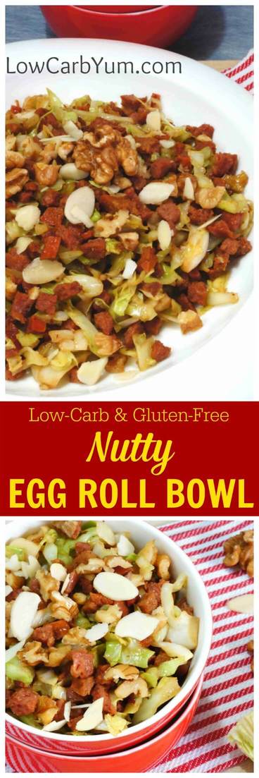 A delicious low carb egg roll in a bowl recipe without the need of a wrapper. It's also gluten-free, paleo friendly and chock full of flavor! | LowCarbYum.com