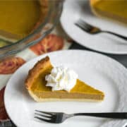 low carb keto pumpkin pie slice on plate