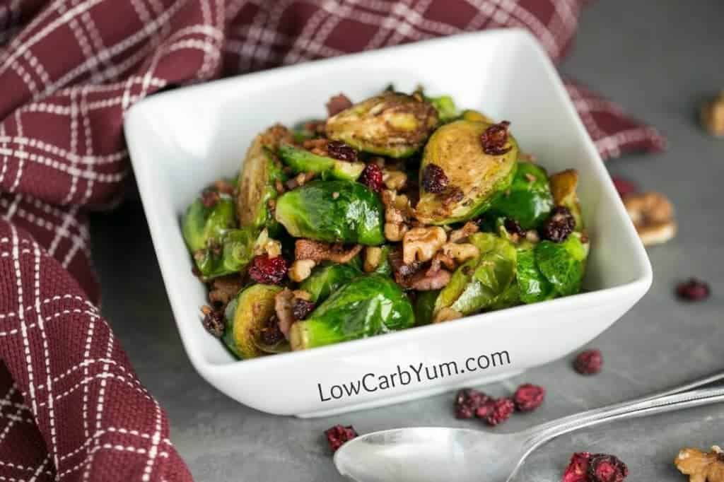 Pan Fried Brussels Sprouts with Bacon and Cranberries Low Carb Yum
