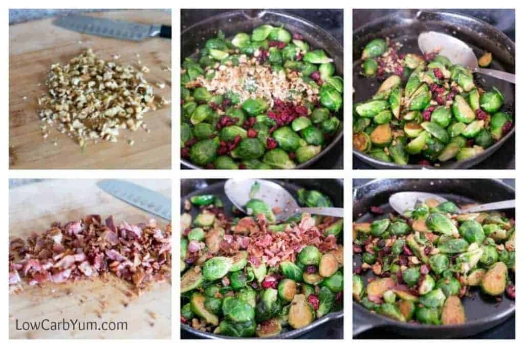 Pan Fried Brussels Sprouts with Bacon and Cranberries Low Carb Yum
