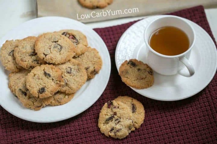 easy low carb keto almond flour cookies with cranberries and walnuts