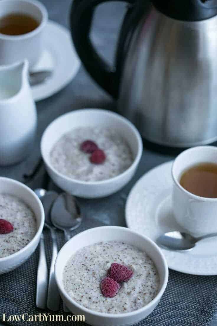 Low carb oatmeal with frozen raspberries