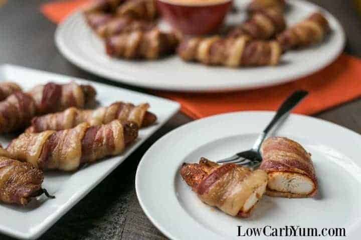 oven baked bacon wrapped chicken tenders sliced