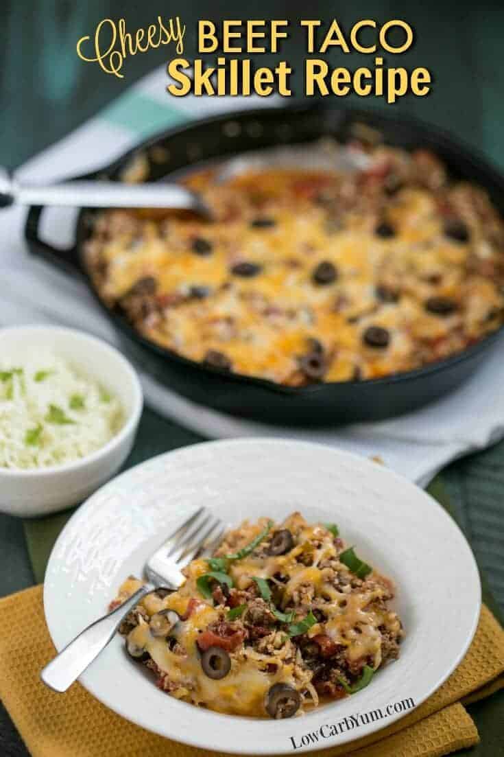 Cheesy beef taco skillet recipe with cauliflower rice