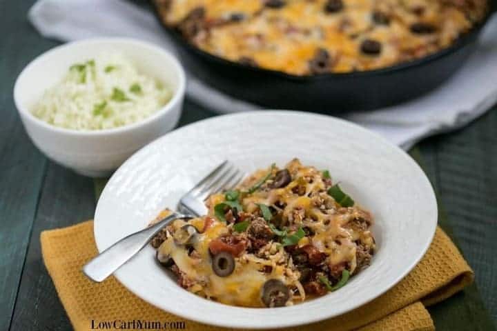 Cheesy beef taco skillet recipe with cauliflower rice