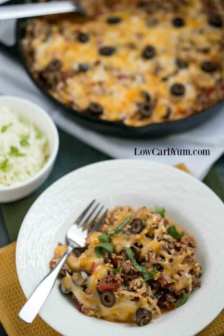 Cheesy Beef Taco Skillet Recipe with Cauliflower Rice - Low Carb Yum