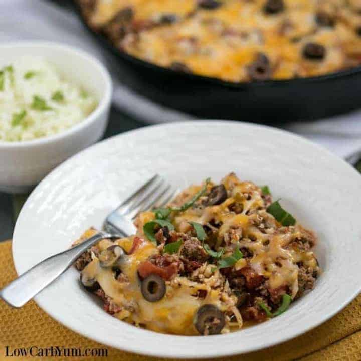 Cheesy beef taco skillet recipe with cauliflower rice