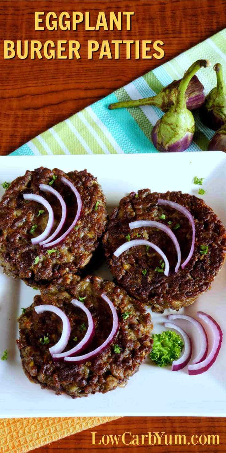 Sneak a little healthy vegetable in with this tasty eggplant burger recipe. Your family may not even notice that there's an added veggie inside. | LowCarbYum.com