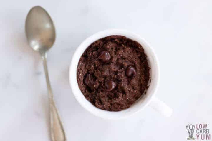 keto chocolate cake in a mug