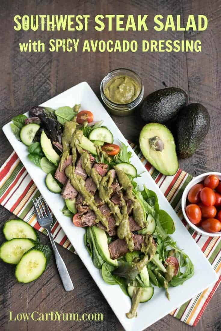 Southwest steak salad with spicy avocado dressing