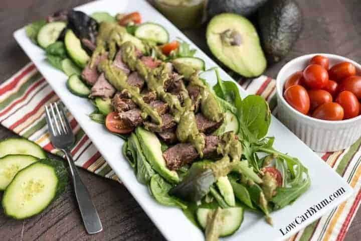 Southwest steak salad with spicy avocado dressing