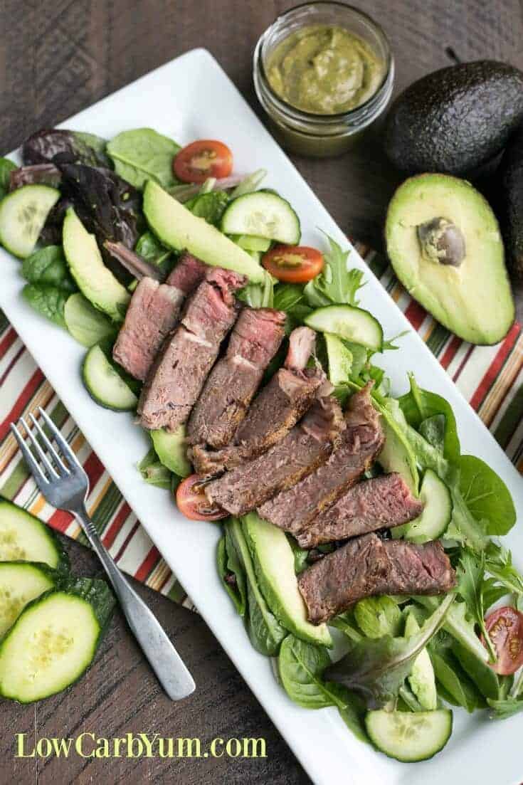 Southwest steak salad with spicy avocado dressing
