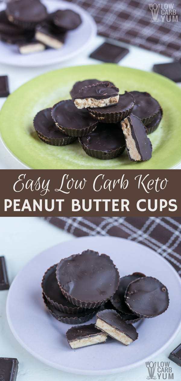 Delicious keto peanut butter cups with only 2 grams net carbs each. With carbs so low, go ahead and enjoy this sugar free low carb candy. | #keto #lowcarb #sugarfree #ketocandy #peanutbuttercups LowCarbYum.com