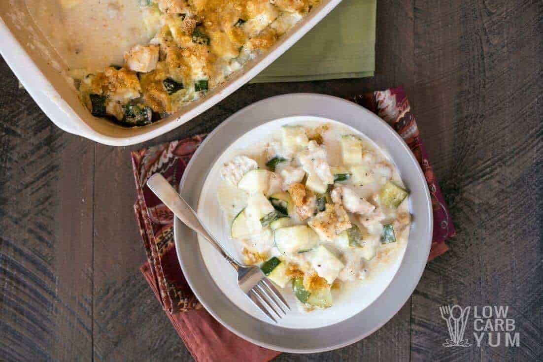 Chicken and zucchini casserole on plate