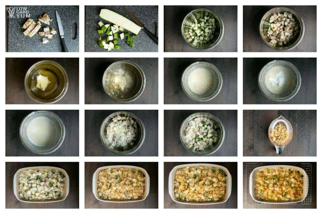Chicken and zucchini casserole prep collage