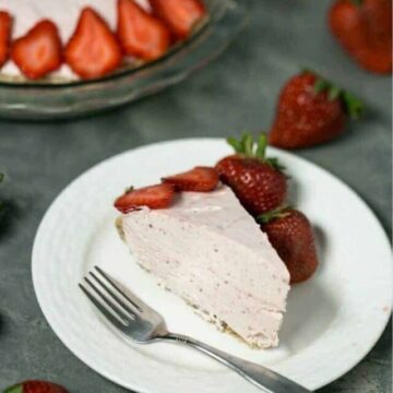 a slice of strawberry mousse pie