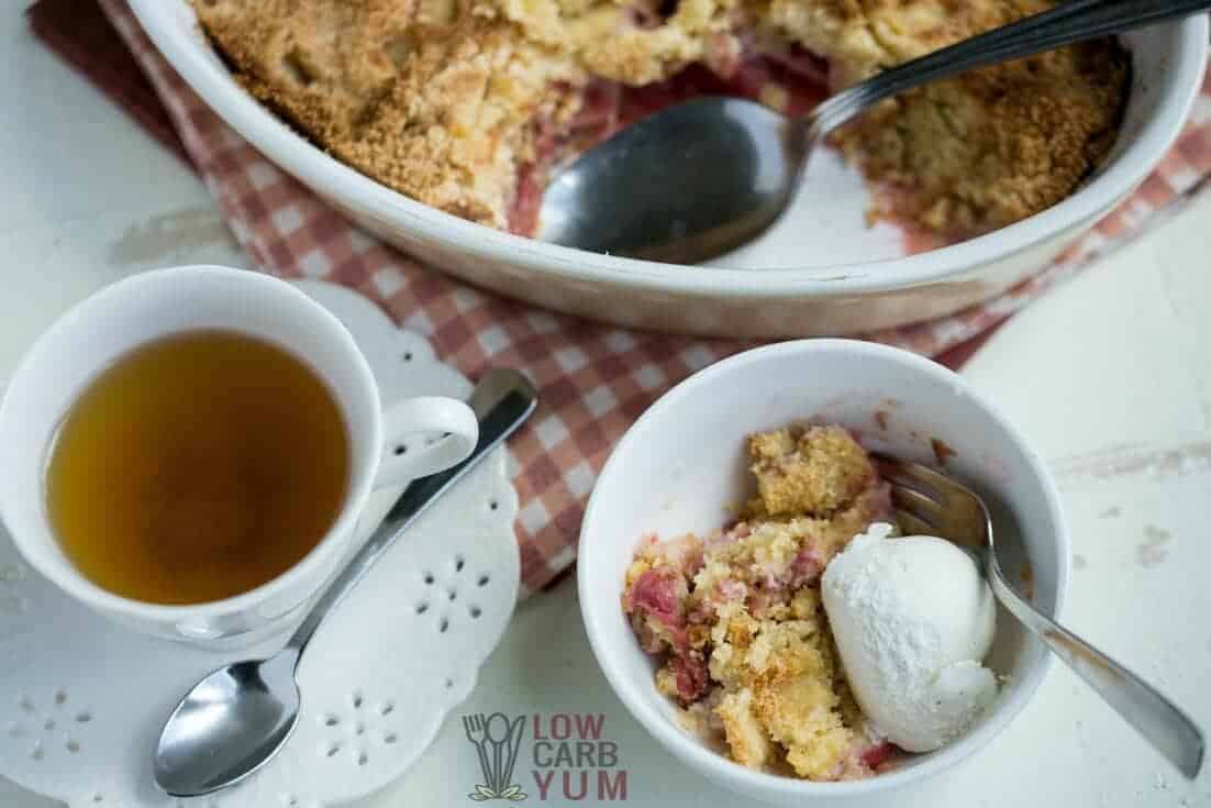 Low carb gluten free rhubarb crumble with ice cream