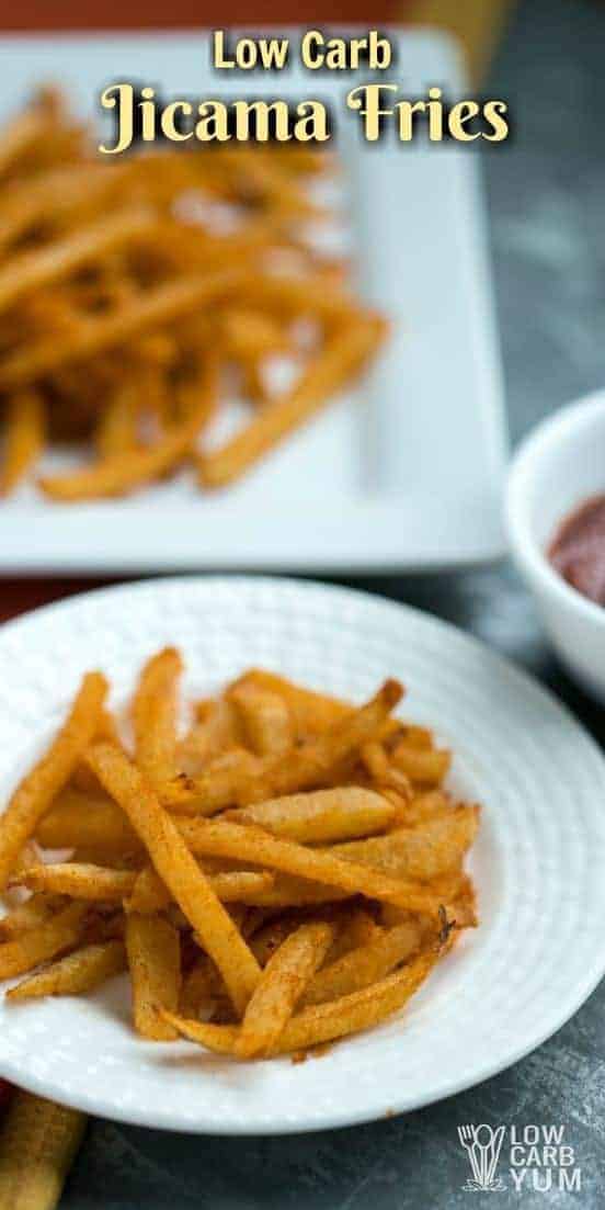 Is there such a thing as low carb French fries? Jicama fries are about as close as you can get. Here's the basics on how to make them. #ketofries #lowcarbfries | LowCarbYum.com