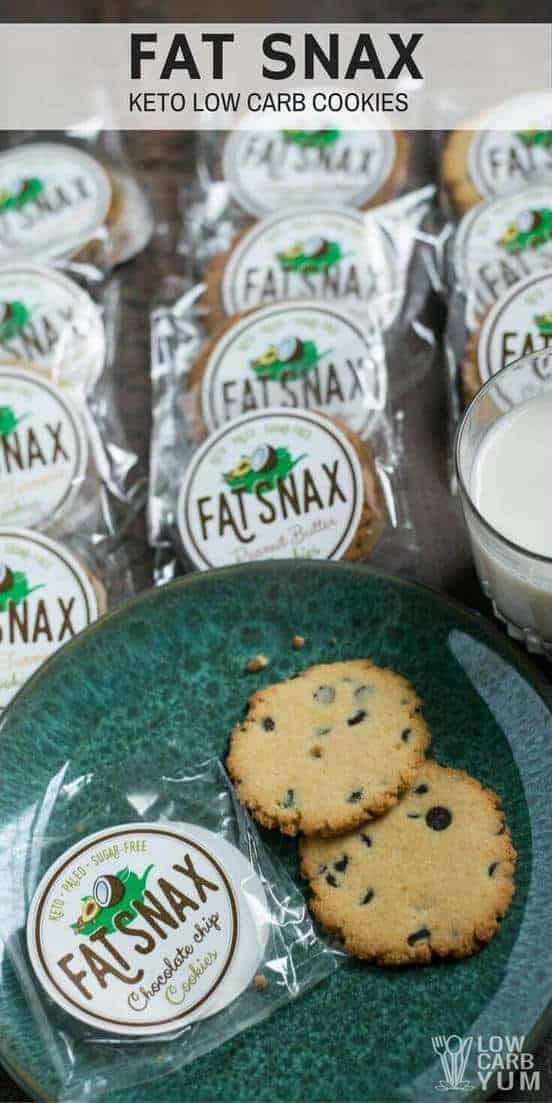 Still in search of the perfect keto snack? Check out the paleo low carb Fat Snax cookies. Each sugar free cookie has 2 grams net carbs or less. | LowCarbYum.com