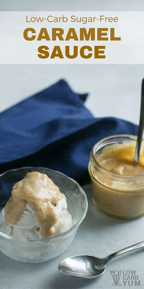 A sweet and salty low carb sugar free caramel sauce with only 1 gram total carbohydrate per tablespoon. And, there's no sugar alcohol or fiber sweetener. | LowCarbYum.com