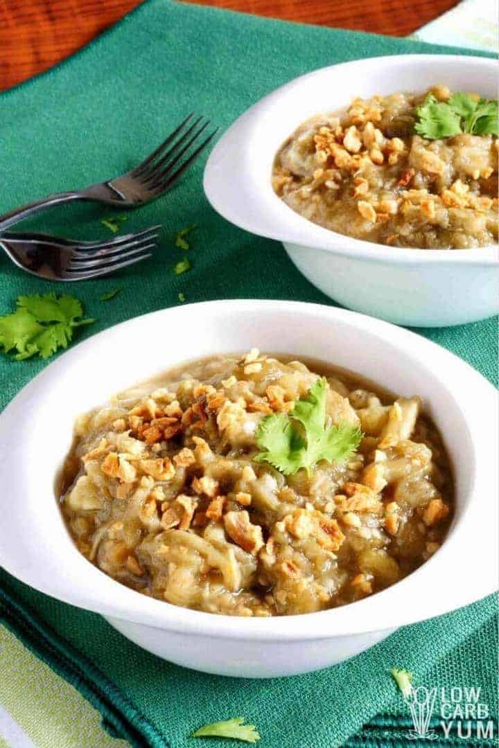 two servings of ensaladang talong in white bowls