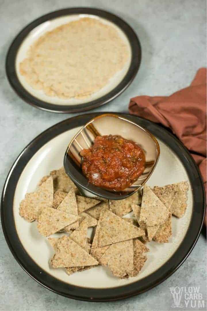 Homemade low carb tortilla chips and salsa 