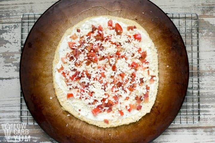 unbaked chicken crust pizza with toppings