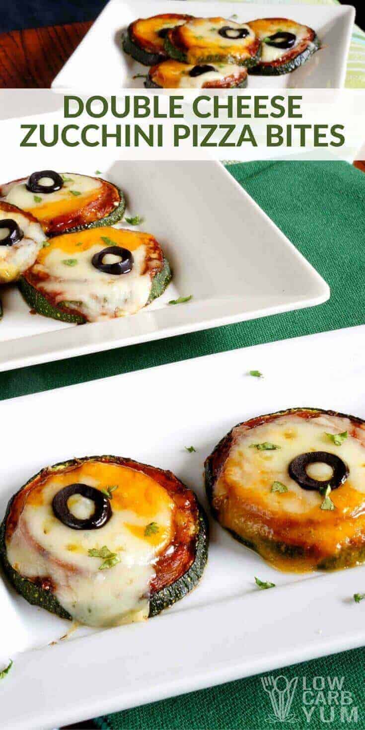 It's so easy to make a low carb pizza using vegetables. Just take a look at these simple zucchini pizza bites with double cheese. | LowCarbYum.com