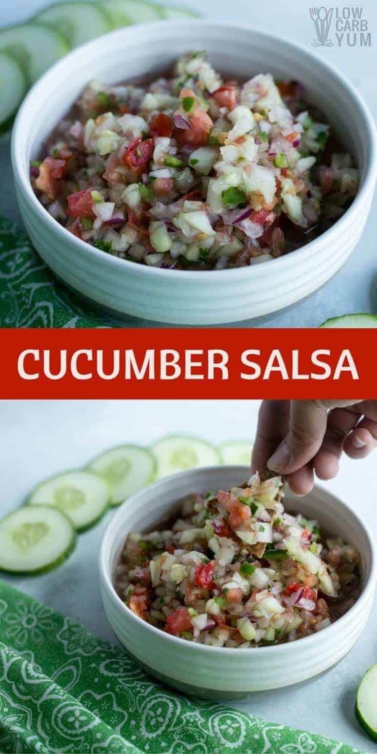 By reducing the amount of tomatoes, this cucumber salsa recipe has about half the carbs as the red kind. It's perfect for any low carb keto diet.