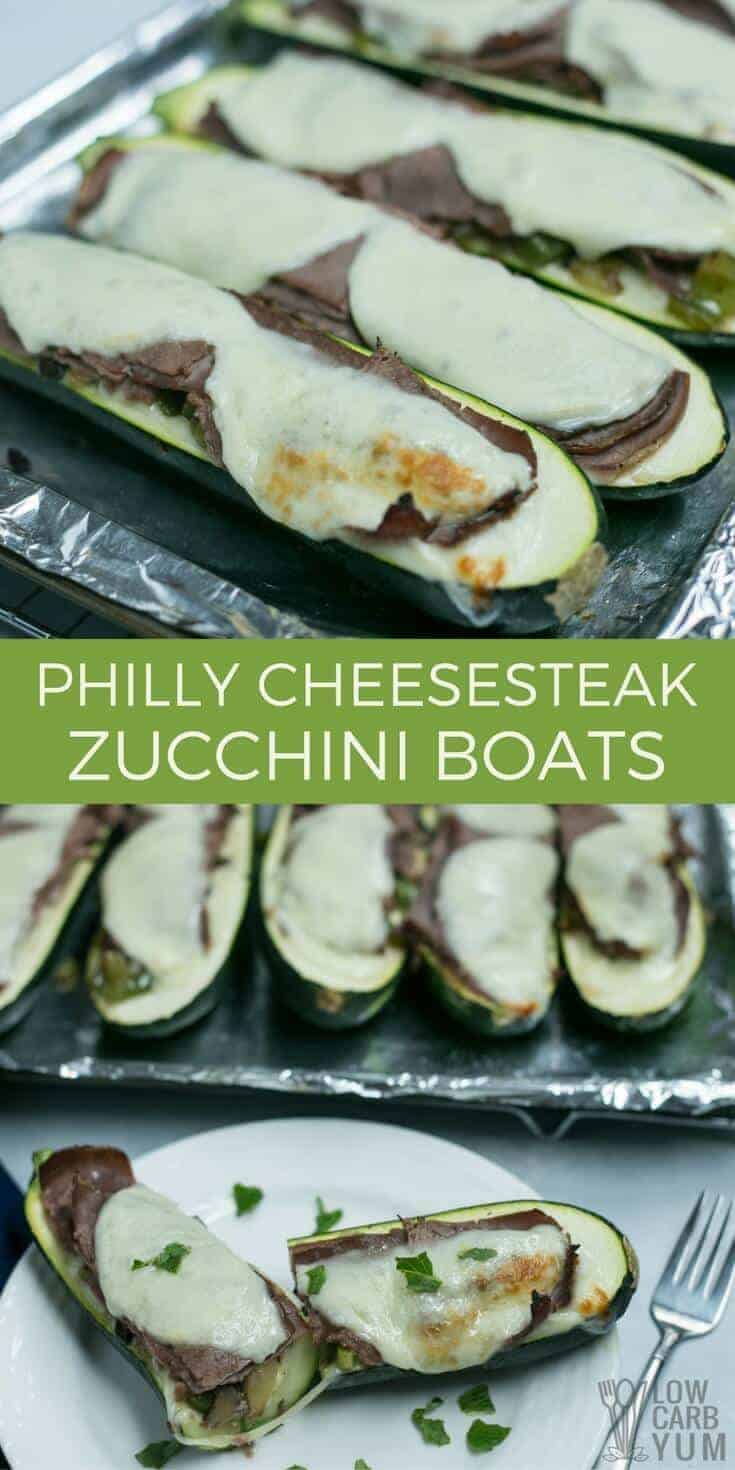 An easy recipe Philly steak with cheese zucchini boats that whips up in no time! It's just one of the simple low carb meals in 30 Dinners in 30 Minutes! | LowCarbYum.com