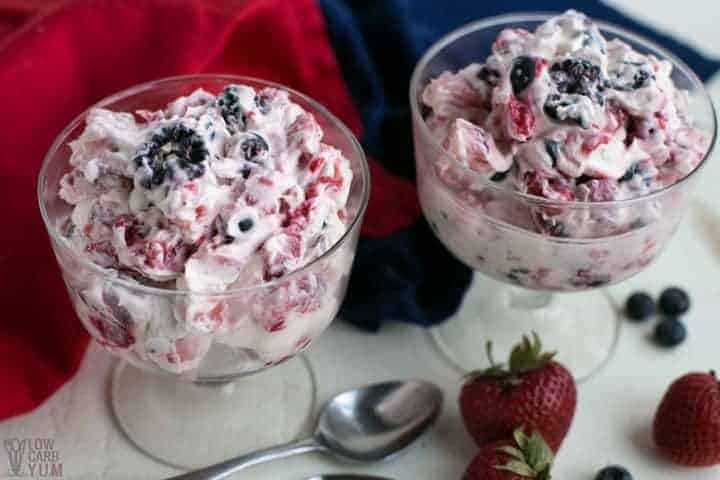 Keto friendly red white and blue cheesecake salad dessert