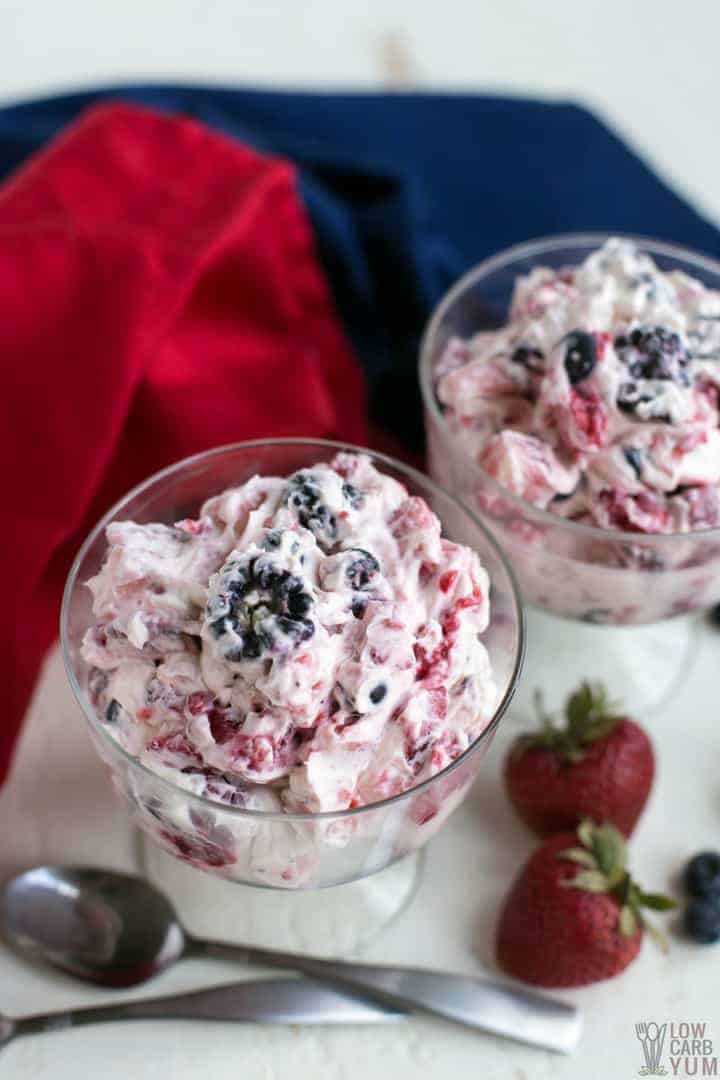 Red White and Blue Cheesecake Salad Dessert | Low Carb Yum