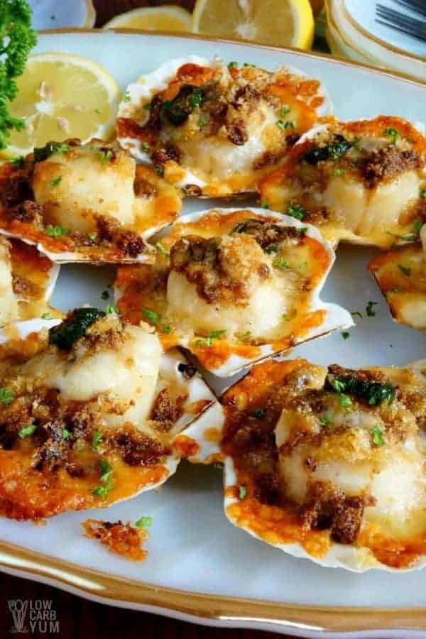 Baked Sea Scallops with Crispy Gluten Free Topping Low Carb Yum