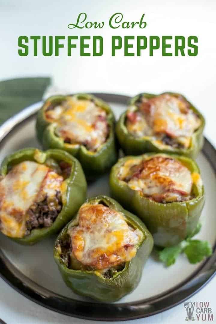 Low Carb Stuffed Peppers Topped with Cheese | Low Carb Yum