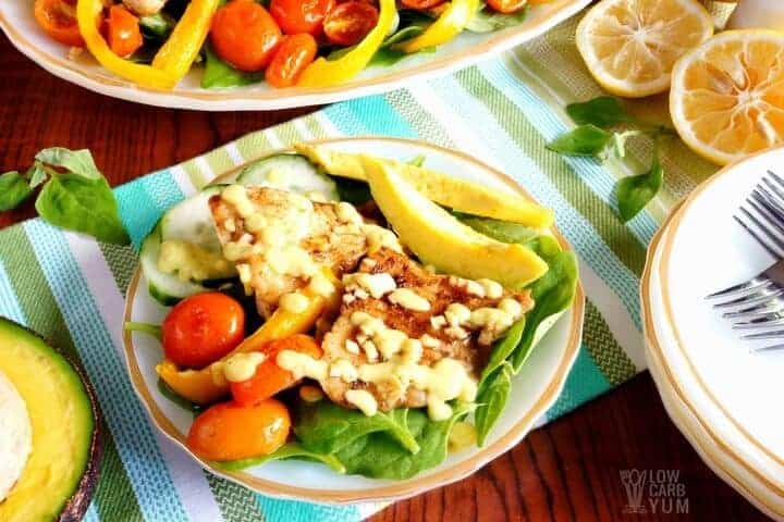 Tilapia Salad with Spinach and Creamy Avocado Dressing