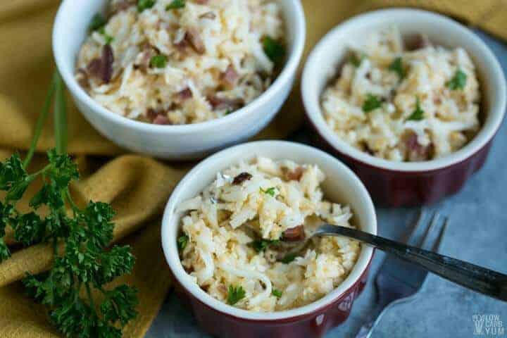 Loaded cheesy cauliflower rice with bacon