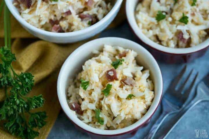 Cheesy cauliflower rice with bacon