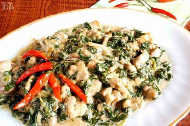 Low carb paleo coconut creamed spinach with pork crackling