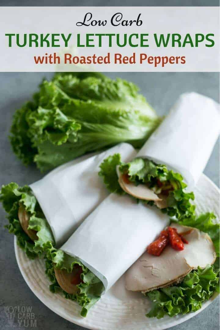 Low carb lettuce wraps with turkey and roasted peppers