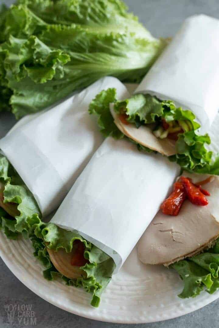 Simple keto lettuce wraps are made with turkey and bell peppers