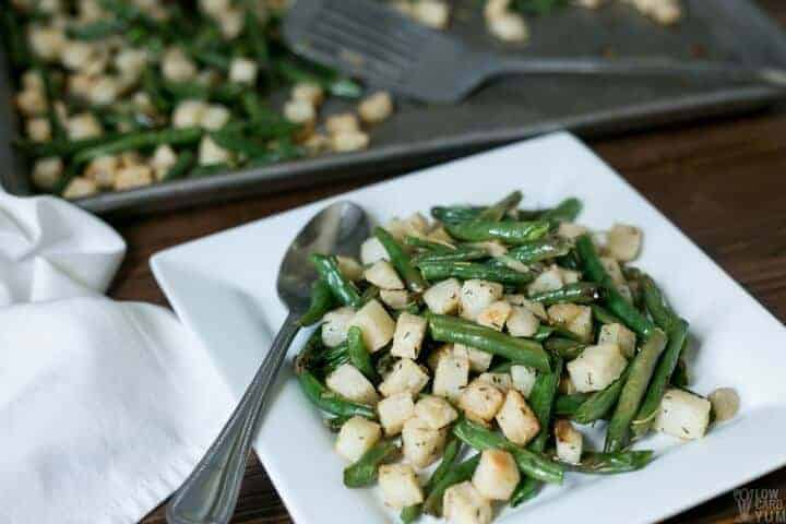 serving of roasted green beans and jicama